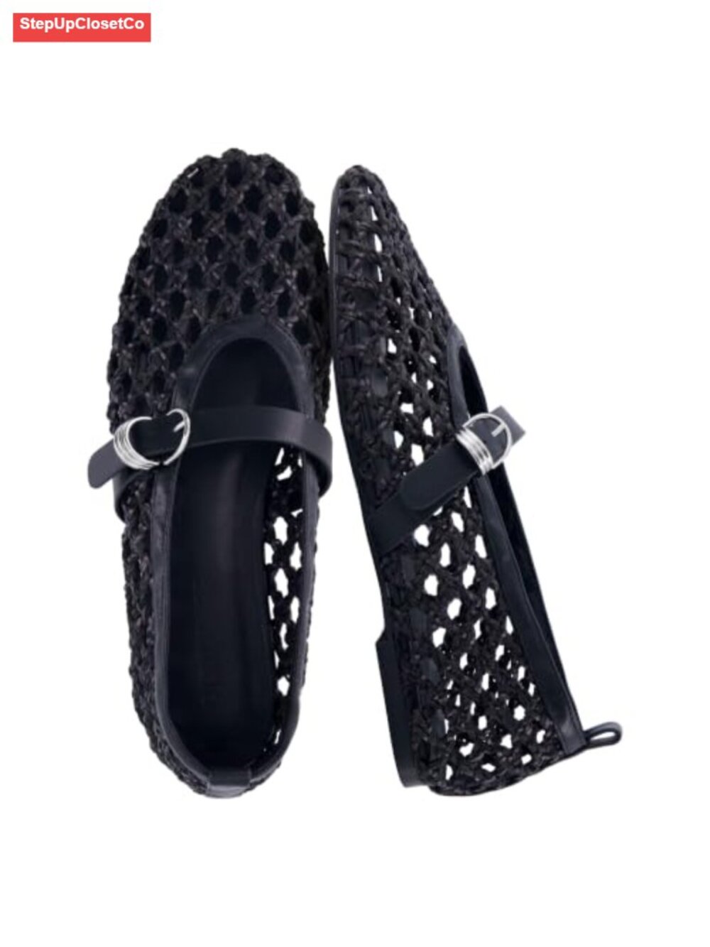 Woven Mary Jane Flats Women Memory Foam Adjustable Buckle